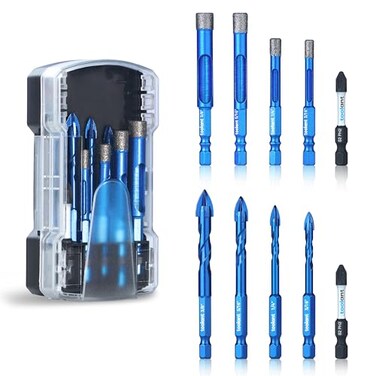 toolant Diamond Drill Bits Set 10PCS, Glass Drill Bits for Drilling Holes in Glass，Procelain,Ceramic and Tile, Tile Drill Bit with 1/4 Inch Quick Change Hex Shank,3/16"-3/8