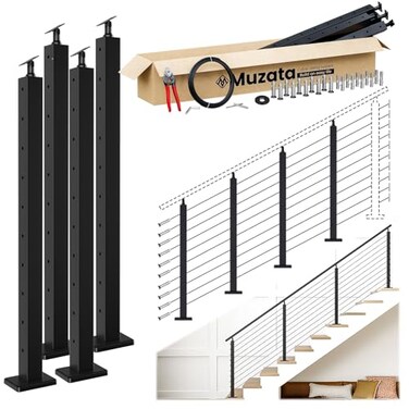 Muzata 12-16ft Modular Cable Railing Kit for Stairs Surface Mount 36in RW25