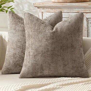 MIULEE Decorative Couch Throw Pillow Covers 18x18 Inch Neutral Khaki 2 Pack