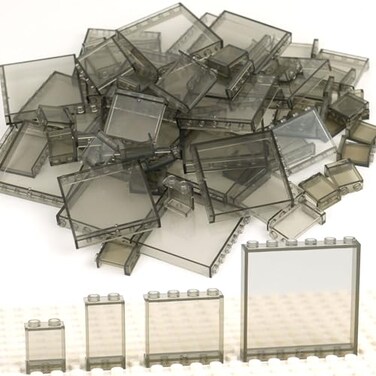 Pasacho Clear Flat Plates Bricks, 60pcs Window (Transparent Grey Mixed
