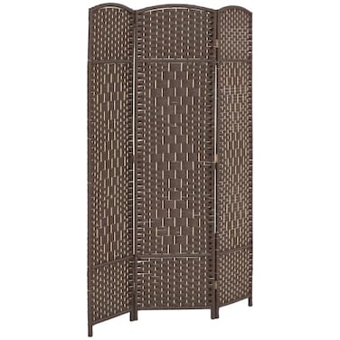 HOMCOM 3 Panel Room Divider 6 Ft Privacy Screen Hand-Woven Brown