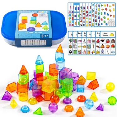 Odoorgames 60 Pcs 3D Shapes for Teaching - Light Table Manipulatives