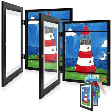 Golden State Art 2 Pack 9x12 Front-Opening Kids Artwork Frames Changeable (Black