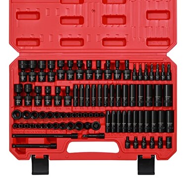 CASOMAN 1/4 Inch Drive Master Impact Socket Set with Adapters, U-Joint, ExtensionsTorx Socket, 86-Piece, 6-Point, SAE/Metric, Standard/Deep, CR-V
