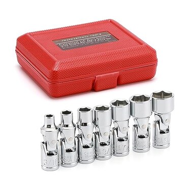 EMENTOL 7PCS 1/4" Drive Universal Joint Socket Set, 6 Point, SAE Universal Flex Socket Set, CR-V, Swivel Head, 3/16 Inch - 9/16 Inch