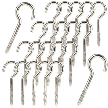 salbsever 50pcs Heavy Duty 2 Inch Metal Cup Hook - Round End Self Tapping Screw Hooks, Silver Threaded 304 Stainless Steel Eye Bolt Ceiling Hanger With Open Loop