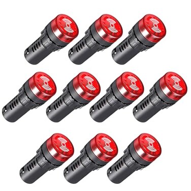 DaFuRui 10Pcs 22mm 12V Red Buzzer Indicator Light for Control Panels