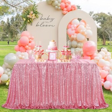SoarDream Blush Pink Sequin Tablecloth 90"x156" Wedding Table Cloth