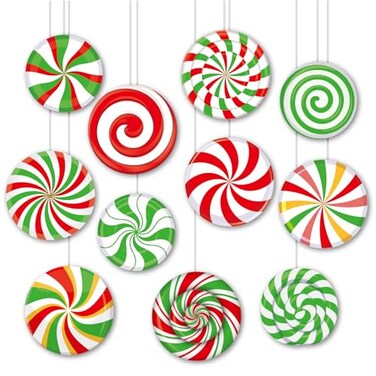 Funrous 66 Pack Christmas Candy Cutouts Double Sided Peppermint Swirls