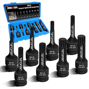 JEUCLEL 8PCS 1/2" Drive XZN Triple Square Spline Bit Socket Set, Cr-Mo