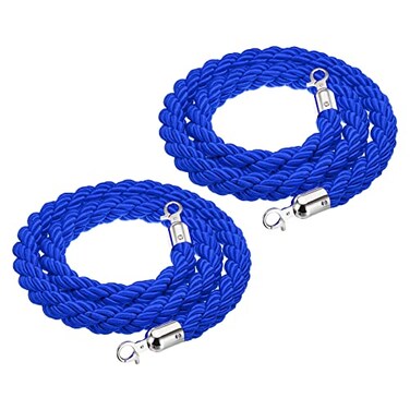 PATIKIL Stanchion Rope, 2 Pack 1.5m/5Ft Barrier Rope Twisted Post Ropes with Snap Hooks for Posts Stands Queue Divider Crowd Control of Hotel, Blue Silver