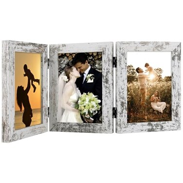 Golden State Art, 5x7 Triple Frame Distressed White- Real Glass, 1 Pack