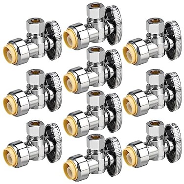 PXZBLG 10pcs Angle Stop Valve, 1/2" PTC Input, 3/8" OD Compression Output