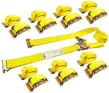 KJE 8 Pack E-Track Ratchet Straps, Heavy Duty 2" x20' Cargo Tie-Downs, 4500LBS Breaking Strength, Standard E Track Fitting Tie Down Ratcheting Strap for Cargo Vans, Trucks, Trailers
