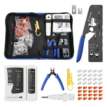 VCELINK RJ45 Crimp Tool Professional Kit, All-In-One Ethernet Tool with Bag