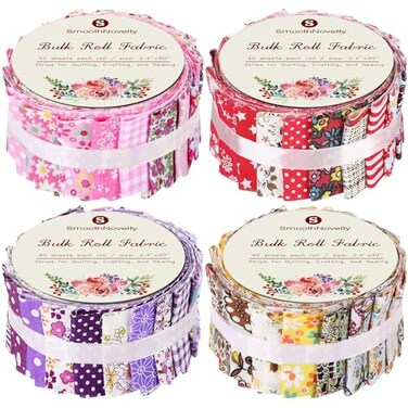 SmoothNovelty 160 Pcs 4 Rolls Fabric Strips, 2.44" x 39.3", Cute Style