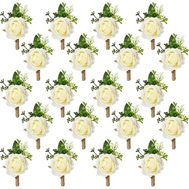 Sherr 36 Pcs White Rose Boutonnieres for Men Wedding