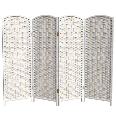 Red Lantern 4 ft. Short Diamond Weave Fiber Folding Screen - White - 4 Panel