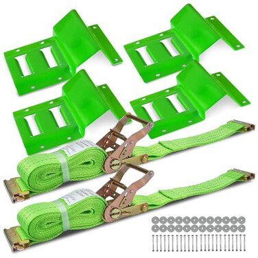Digank E Track Wheel Chock Tie Down Kit, 2in*15ft Heavy Duty Trailer Tie Downs