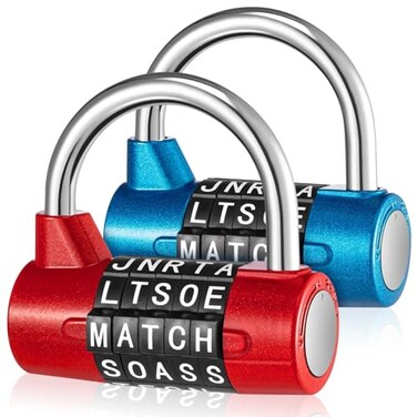 Shimeyao 2 Pcs 5 Letter Word Combination Lock Metal Padlock,Blue, Red