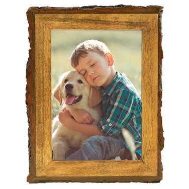 Golden State Art 5x7 Picture Frame Rustic Brown,Solid WoodBark EdgeGlass