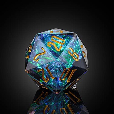 Cusdie Single D20 DND Dice with Sharp Edges and Glitter Foil Inclusions