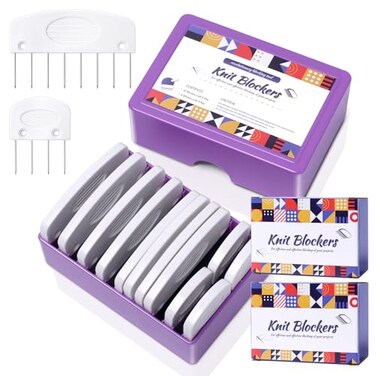 Opstin 2 Boxes Knit Blocking Pins Kit for KnittingCrochet Projects, Knit Blockers, Blocking Combs,Knitting Block Pins for Blocking Mats, Crochet Blocking Pin