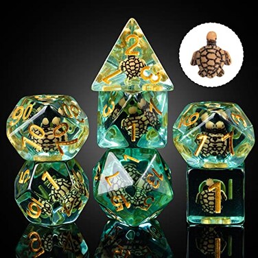 Cusdie 7-Die Dice DND, Polyhedral Dice Set Filled with Animal(Brown Turtle