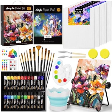 Nicpro 68PCS Acrylic Paint Canvas Set for Adults with 24 Paint for Beginner