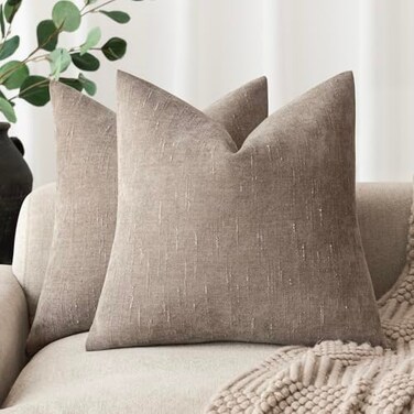 Foindtower Solid Textured Chenille Throw Pillow Covers 18x18,Light Taupe