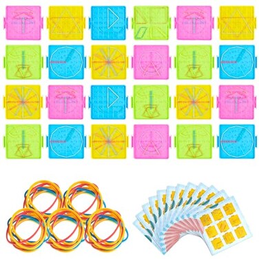 Deekin 24pcs Double Sided Geoboard Mathematical Kids with Rubber Bands