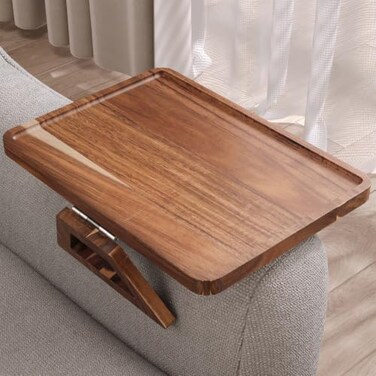 Danfoxer Acacia Wood Couch Arm Tray，Folding Sofa Armrest Table