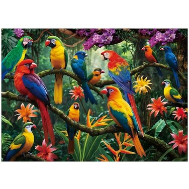 BenBen 1000 Piece Jigsaw Puzzle for Adults, Jungle Parrots, Patterned Back