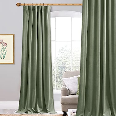 StangH Sage Green Velvet Drapes Light Blocking for Dining Room