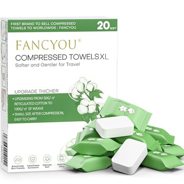 fancyou Compressed Towels Disposable Face Towel,Disposable Washcloths 20 Count