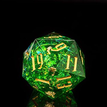 Cusdie Single D20 DND Dice with Sharp Edges and Glitter Foil Inclusions