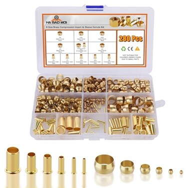 HASAOMOI 280PCS Brass Compression Sleeve Ferrules Inserts Nuts Fittings Kit