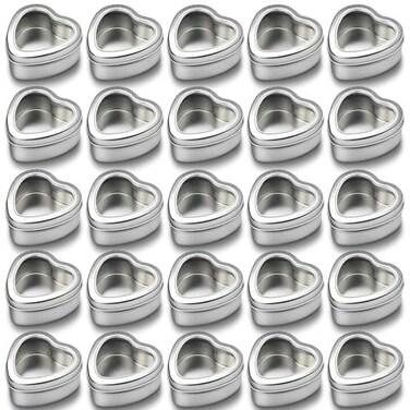 Thintinick 25-Pack 2oz Heart Shaped Mini Metal Tins, Silver