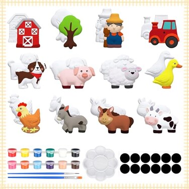 Sinmoe 12 Sets Ceramic Figurines Paint Kit, DIY Farm Animals Magnets