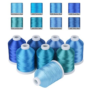 Simthread 8 Shades 550Yds Each 40WT Polyester Embroidery Thread Blue Set