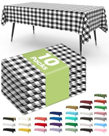 Pureegg Plastic Table Cloth Disposable 54x108 Inch 10 Pack, Black Plaid