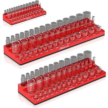 Olsa Tools Magnetic Socket Holder 3sets Drive Metric, 123 Sockets, Red