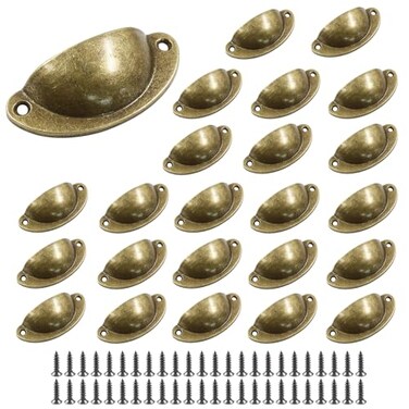 suiwotin 24pcs Antique Cup Drawer Pulls, Brass Bronze, Bin Cup Pulls Knobs