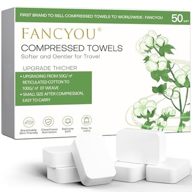 Fancyou Compressed Towels Tablets Disposable Face Towel 12"x9" Thicken