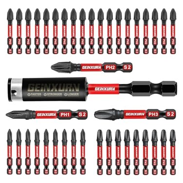 GEINXURN Anti-Slip Hex Impact Tough Magnetic Screwdriver Bits Set 2 in. PH1/PH2/PH3 Insert Driver Bits,40Pack 1/4 Inch Hex Shank Phillips Cross Screwdriver Bits Set with 1Pcs Impact Bit Holder