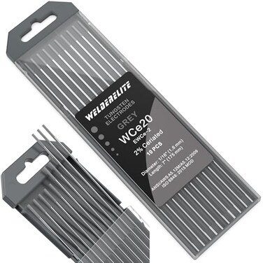 WelderElite TIG Welding Tungsten Electrode 10 Pack 1/16" &times; 7" (Gray - 2% Ceriated, WC20/EWCe-2for AC/DC TIG Welding