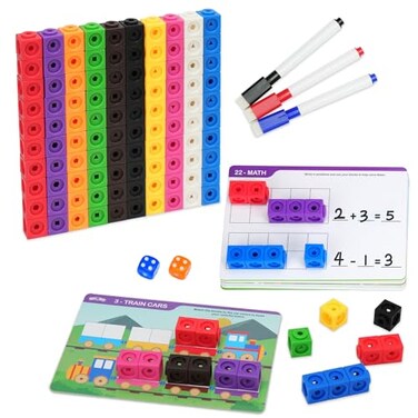 BenBen 100 pcs Number Counting Math Linking Blocks with 15 Activity Cards
