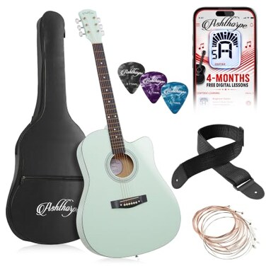 Ashthorpe 41-inch Beginner Cutaway Acoustic Guitar (Mint Green, Full Size Basic Starter Kit w/Gig Bag, Strings, Strap, Picks, and Lessons