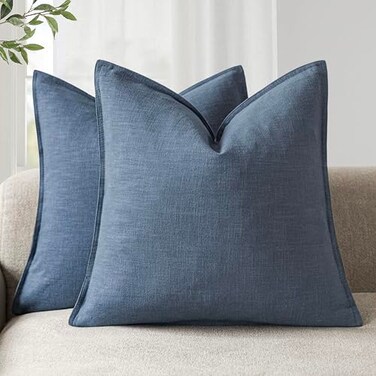 Foindtower Linen Solid Decorative Throw Pillow Covers 22x22 Inch Dark Blue