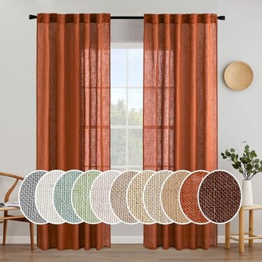 MIULEE Rust Fall Curtains 52x84 Inch 2 Panels for Bedroom with Thick Linen